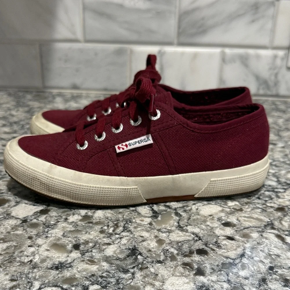 Superga Maroon Canvas Sneakers with Cream Soles